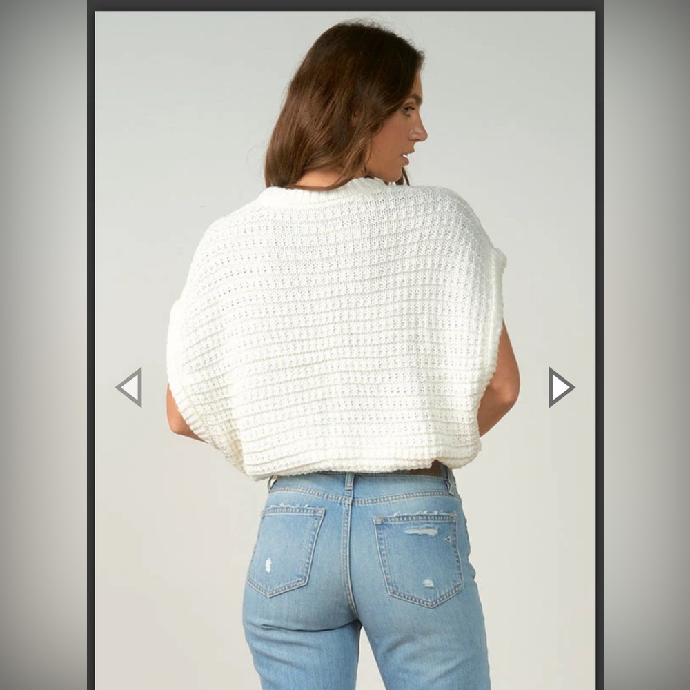 Off White Cap Sleeve Cable Knit Crop Sweater - Picture 3 of 5
